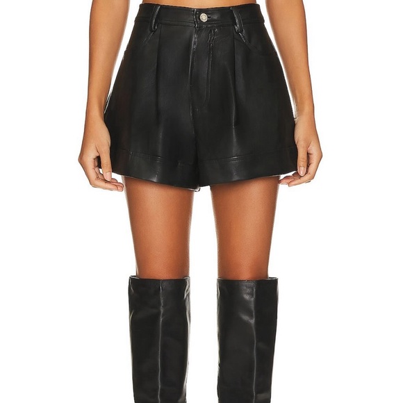 REVOLVE Pants - NWT faux black leather cuffed shorts